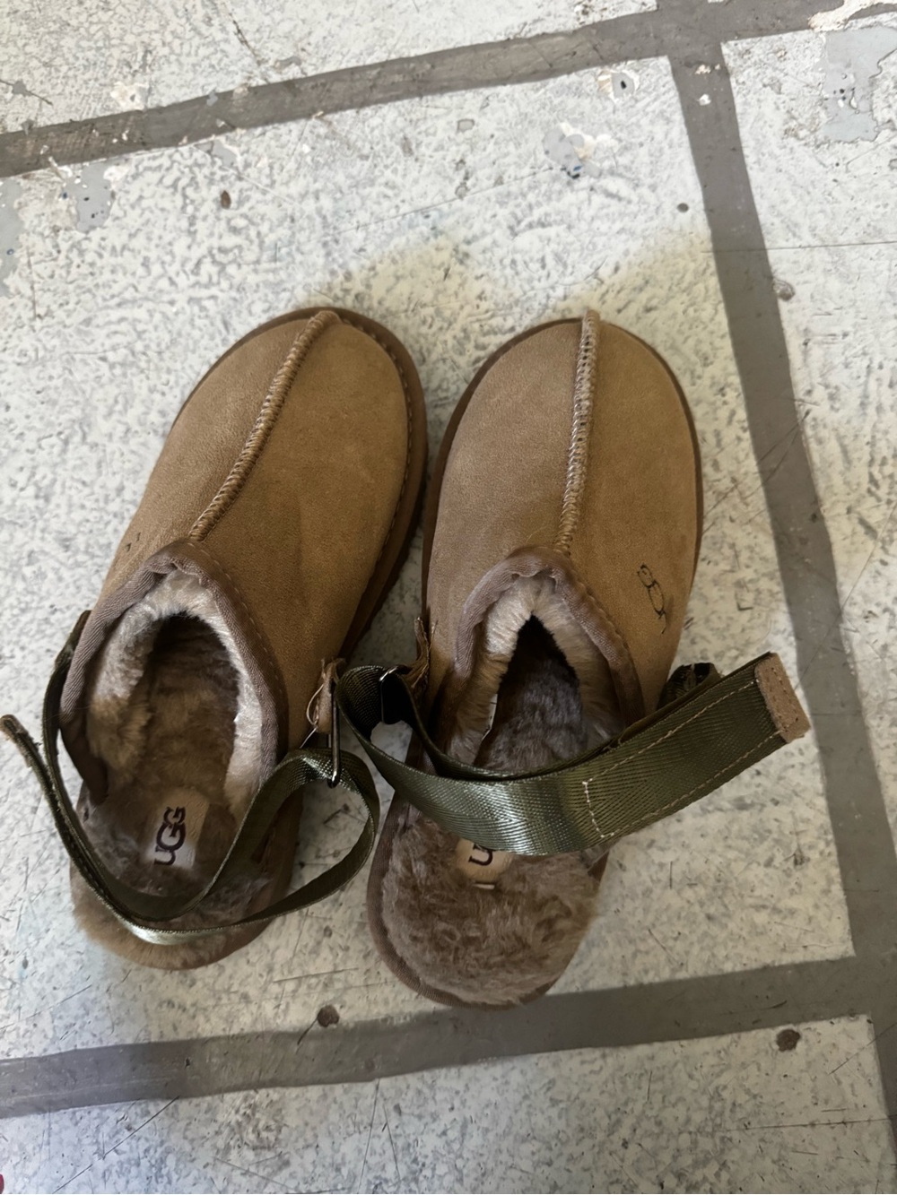 UGG Chestnut Suede Shearling Backstrap Clogs